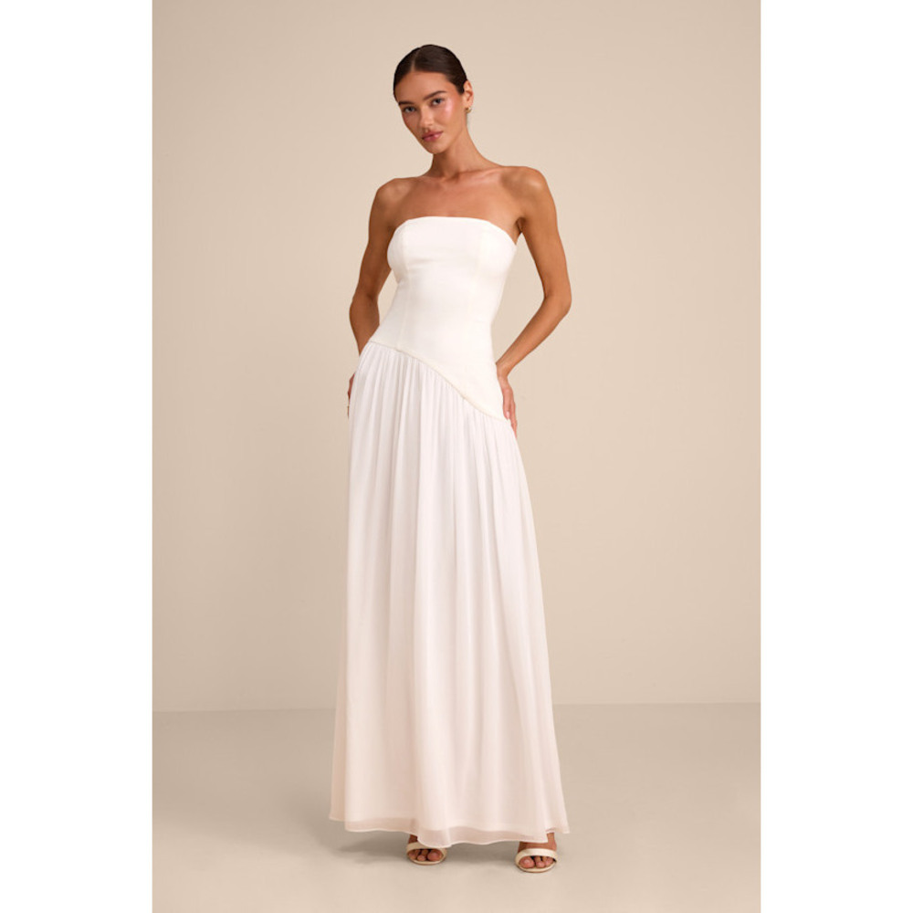 Lulus Katia White Strapless Drop Waist Maxi Dress - Size M